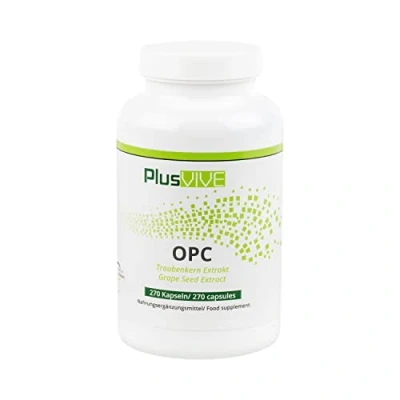 Afbeelding van PlusVive OPC capsules hoog gedoseerd met 400 mg druivenpitextract per capsule van Franse druiven 270 veganistische Made in Germany