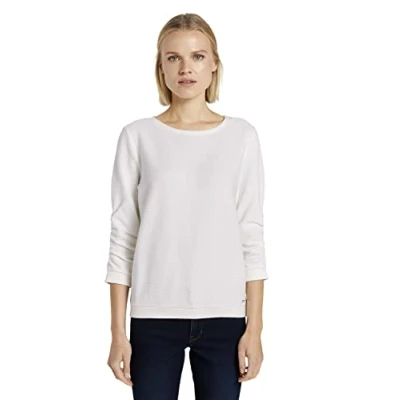 Afbeelding van TOM Tailor Denim Structured Sweatshirt Sweater, Dames, Maat: Medium, Off white