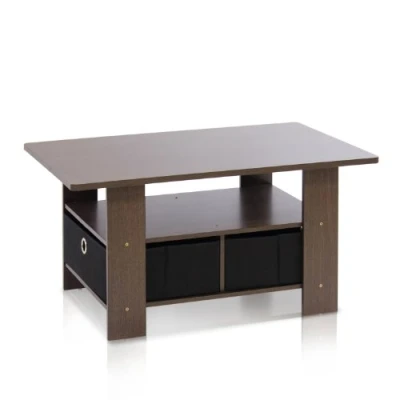 Afbeelding van FURINNO Salontafel met bakken, hout, donkerbruin/zwart, set van 1