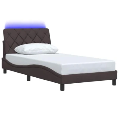 Afbeelding van vidaXL Bedframe met LED verlichting stof donkerbruin 100x200 cm