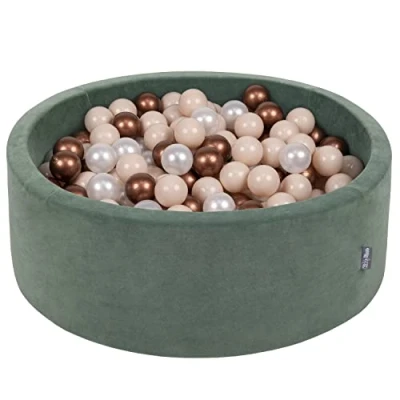 Afbeelding van KiddyMoon rond ballenbad fluwelen 90x30cm/200 ballen ∅ 7cm ballenbakken voor baby&#039;s speelbad peuters, made in eu, bosgroen: pastel beige/koperrood/parelmoer