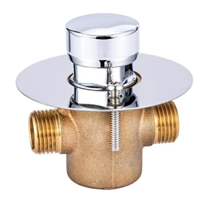 Afbeelding van GOLDMAN SERVICE Chromen wandkraan met tijdschakelbare drukknop, automatische uitschakeling, korte duur en waterbesparing, sierlijst, M 1/2 inch