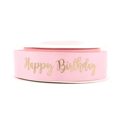 Afbeelding van OMISS Roze lint met gouden letters Happy Birthday verjaardagsdecoratie (roze)