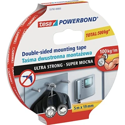 Afbeelding van Tesa Powerbond Ultra Strong montagetape, dubbelzijdig, extra sterk plakband, voor permanente bevestiging buiten en binnen, 5 m