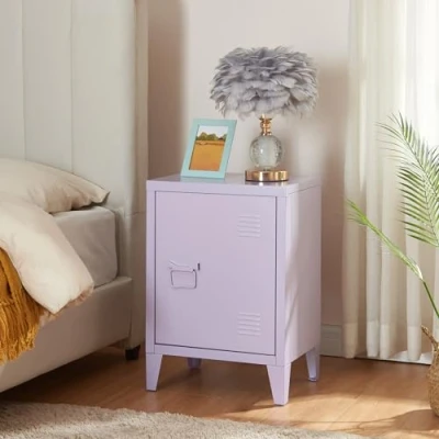 Afbeelding van [en.casa] Nachtkastje Inari met deur salontafel metaal 57x40x30 cm kantoorkast paars