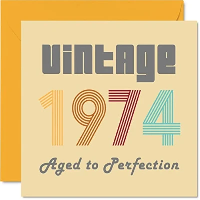Afbeelding van 49e verjaardagskaarten voor mannen vrouwen Vintage 1974 Aged To Perfection 49 verjaardagskaart grappig haar hem, 145 mm x beste vriend mama papa broer zus oom tante