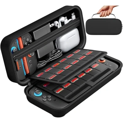Afbeelding van daydayup Hoes compatibel met Nintendo Switch 2 console, harde draagtas, hoes, case voor de 2, beschermhoes opslag 20 games, console en accessoires, zwart