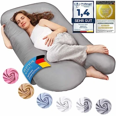 Afbeelding van Zwangerschapskussen, zijslaper kussen, positionering baby kussen &amp; borstvoeding in U vorm met afneembare en wasbare hoes gemaakt van katoen;(Classic XXL, 150 x 80 cm, Grijs)
