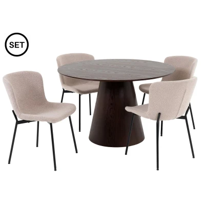 Afbeelding van Maceda Dining Chair in bouclé, beige with black legs