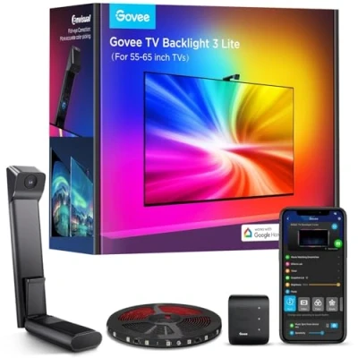 Afbeelding van Govee TV achtergrondverlichting 3 Lite met fish eye correctiefunctie, sync voor 55 65 inch tv&#039;s, 3,6 m RGBICW WiFi ledstrip camera, 4 kleuren in 1 lampparel, spraak en app besturing