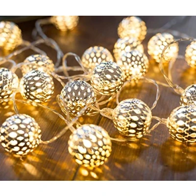 Afbeelding van CozyHome Led lichtketting, Marokkaanse stijl, 7 meter, met stekker, werkt niet op batterijen, 20 leds, warmwit, Oriëntaalse bollen, decoratief, zilverkleurig; geen lastig vervangen van batterijen