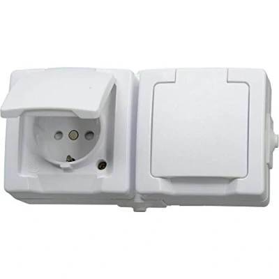 Afbeelding van Kopp Nautic 137002003 2 voudig geaarde stopcontact met klapdeksel en verhoogde contactbescherming, opbouw vochtige ruimte, horizontaal, 16A, 250V/AC, IP44, arctisch Wit