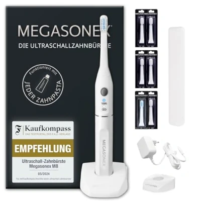Afbeelding van MEGASONEX Ultrasone tandenborstel M8 set met 2 vibratieniveaus bovendien incl. 4x borstelkoppen Soft
