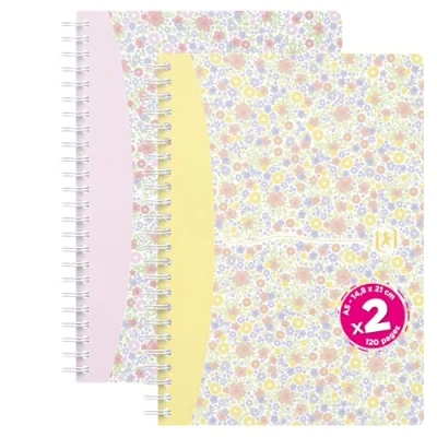 Afbeelding van Oxford Floral Pastel, set van 2 A5 kleine ruitjes, 120 pagina&#039;s, spiraalbinding, kaartomslag, verschillende kleuren