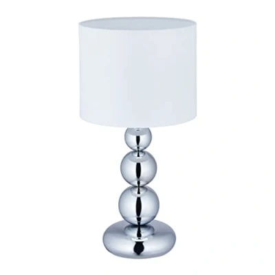 Afbeelding van Relaxdays tafellamp met bollen nachtlamp E27 fitting bureaulamp witte kap zilver