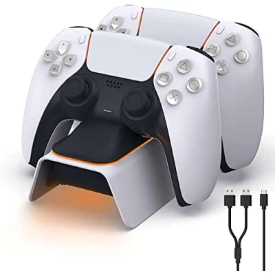 Afbeelding van NexiGo Verbeterde PS5 controlleroplader, Playstation 5 laadstation met LED indicator, hoge snelheid, snel oplaadstation voor Sony DualSense controller, wit