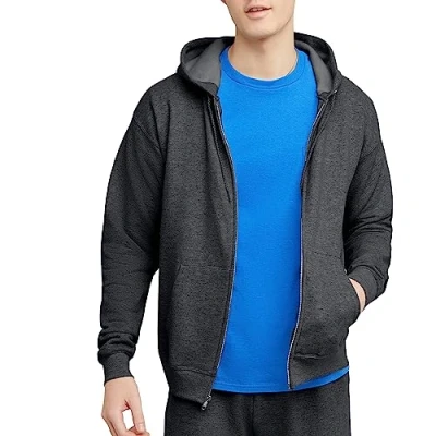 Afbeelding van Hanes Men&#039;s EcoSmart Fleece Full Zip Hooded Jacket, Charcoal Heather, 2X Large