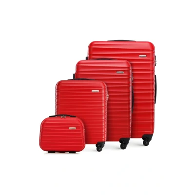 Afbeelding van WITTCHEN Reiskoffer 4 delige kofferset Rollende koffer Trolley Handbagage Harde schaal van ABS met spinnerwielen Cijferslot Telescopisch handvat GROOVE Line Rood