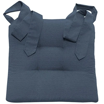 Afbeelding van HOMELEVEL stoelkussen &quot;Home&quot; met linten Zitkussen 42 x 46 7 cm Voor eetkamerstoel, keukenstoel, bureaustoel In blauw