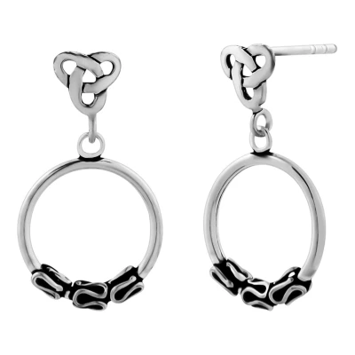 Afbeelding van Zilveren oorbellen Oorstekers oorbellen, triquetra met Bali hoop