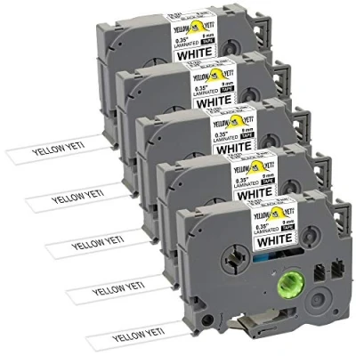 Afbeelding van Yellow Yeti 5 stuks TZe 221 TZ Zwart op Wit 9mm x 8m Gelamineerde Tape Cassettes Compatibel met Brother P Touch PT 1000 H100 D210VP D400 D600VP P700 P750W CUBE