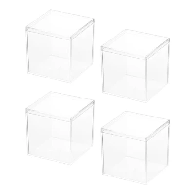 Afbeelding van QWORK® 4 delige displaydoos van acryl, transparante doos, 10 x cm, opbergdoos met deksel, voor het opbergen snoep, haaraccessoires, speelgoed