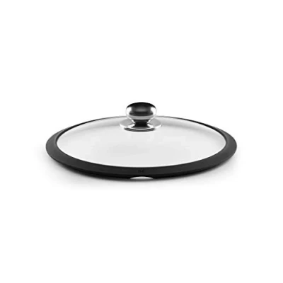 Afbeelding van Castey T32 Glazen deksel met siliconen ring en stalen knop, 32 cm, transparant