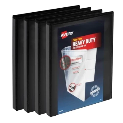 Afbeelding van Avery Robuuste 3 ringband, 1,3 cm one touch ring, voor papier van 21,6 x 27,9 cm, 4 zwarte mappen (79708)