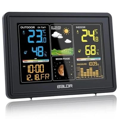 Afbeelding van Baldr Weerstation Binnen en Buiten Draadloos Met Buitensensor Temperatuur Luchtvochtigheid Digitaal Hygrometer Luchtvochtigheidsmeter 100 Meter Bereik Zwart
