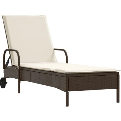 Afbeelding van Ligbed met wielen en kussen poly rattan bruin