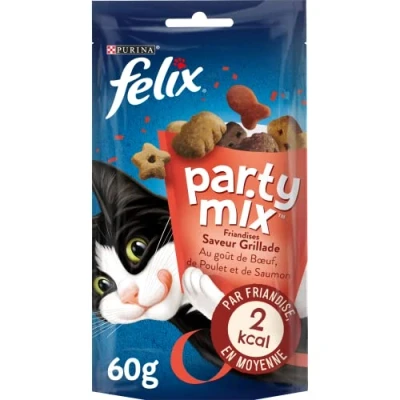 Afbeelding van FELIX Party Mix Grillade volwassenen lekkernijen voor katten rundvlees, kip, zalm 8 x 60 g