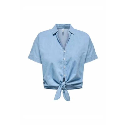 Afbeelding van ONLY Onlnova KNOT Shirt Overhemdblouse, Dames, Maat: Small, Light blue denim
