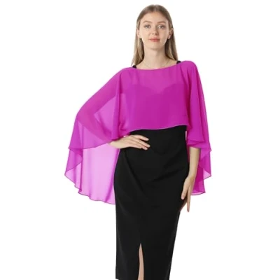 Afbeelding van Hotshawl Capelets voor vrouwen, chiffon cape, sjaals en wraps avondjurk, bruiloft, cover up., Roos, Eén Maat