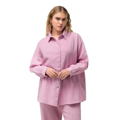 Afbeelding van Ulla Popken Collared Muslin Overhemdblouse, Dames, Maat: 54/56, Light violet