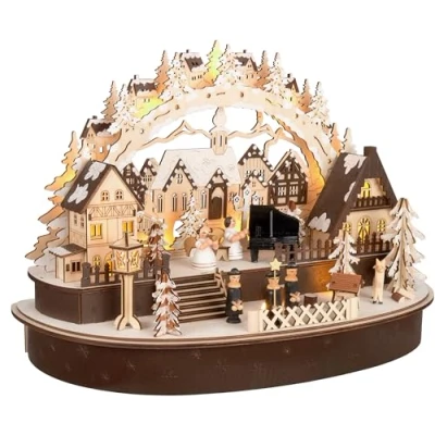 Afbeelding van BRUBAKER 3D lichtboog, led het grote concert in kerstdorp 2024, kerstverlichting van natuurlijk hout, 31 x 45 22 cm, handbeschilderde kerstdecoratie voor tafel en vensterbank