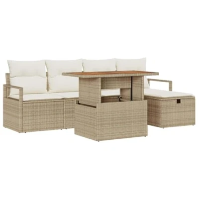Afbeelding van vidaXL 6 delige Tuin Sofa Set met Kussens Beige Poly Riet