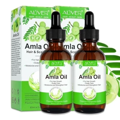 Afbeelding van P Beauty Amla olie, haarolie voor intensieve haargroei, tegen roos en haaruitval, koudgeperst, biologisch veganistisch, vitamine C, aminozuur, 2 x 60 ml