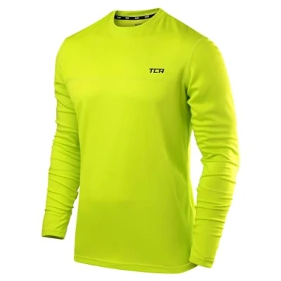 Afbeelding van TCA Element sportshirt heren lange mouw Sport shirt ronde hals Sneldrogend fietsshirt Ademend hardloopshirt t Fel Groen, M