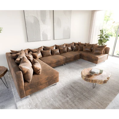 Afbeelding van Bank Clovis XL Bruin Antiek optiek woonlandschap Module Sofa