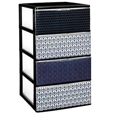 Afbeelding van COM FORT HOUSE Stapelbare commode van kunststof, model Iris, mozaïekdesign, met 4 laden, modulaire opbergladen