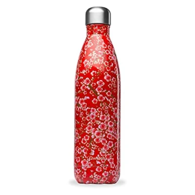 Afbeelding van Qwetch QD3276 Thermosfles voor volwassenen, uniseks, rode bloemen, 750 ml