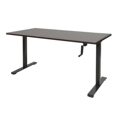 Afbeelding van Dextro slinger zit/sta 120x80cm, hoogte verstelbare werkplek dmv slinger, T poot frame. Frame kleur zwart (RAL9005) en blad Logan eiken.