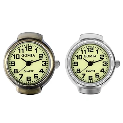 Afbeelding van JewelryWe Mannen Vrouwen Vinger Horloge Retro Case Dial Verstelbare Elastische Band Quartz Ring Horloges, Arabische cijfers 2 stuks, Klassiek