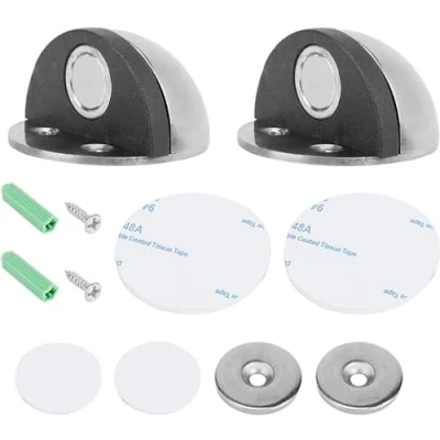 Afbeelding van 2 stuks magnetische deurstopper, halve maan vloerdeurstopper met rubberen bumper, roestvrijstalen vloerdeurstopper, kan wanddeur tegen beschadigd kussen