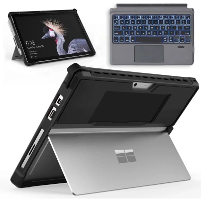 Afbeelding van Toetsenbord &amp; Tablet Hoes met schouderband geschikt voor Microsoft Surface Go / 2 3 Bluetooth Verlichting en Touchpad Zwart