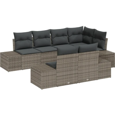 Afbeelding van vidaXL 7 delige tuinsofa set met kussens grijze poly rattan