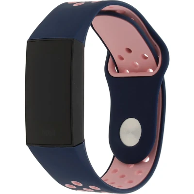 Afbeelding van Fitbit charge 3 &amp; 4 siliconen DOT bandje Roze / Blauw (Large) bandjes