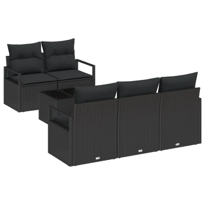 Afbeelding van vidaXL 6 delige Tuin Sofa Set met Kussens Zwart Poly Rattan