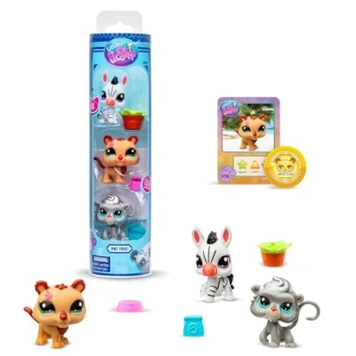 Afbeelding van Littlest Pet Shop Bandai BF00597 Zoo Pets Set met 3 huisdieren, accessoires, verzamelkaart en virtuele code, generatie 7, huisdieren #96, 97, 98, kinderen vanaf 4 jaar +