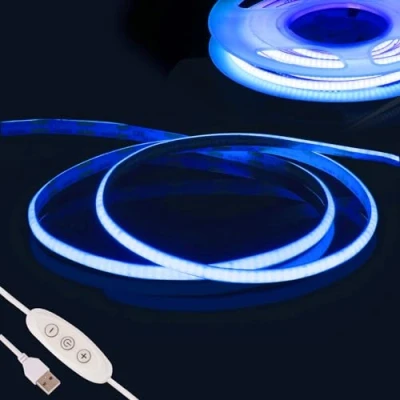 Afbeelding van Blauw COB LED Strip Licht,Fosingut 5V 2m USB TV achtergrondverlichting,960LEDs CRI90+ 4mm Dimbare Flexibel ledband Lint voor Spiegel,Keuken Kast,Kledingkast,Auto,Slaapkamer DIY